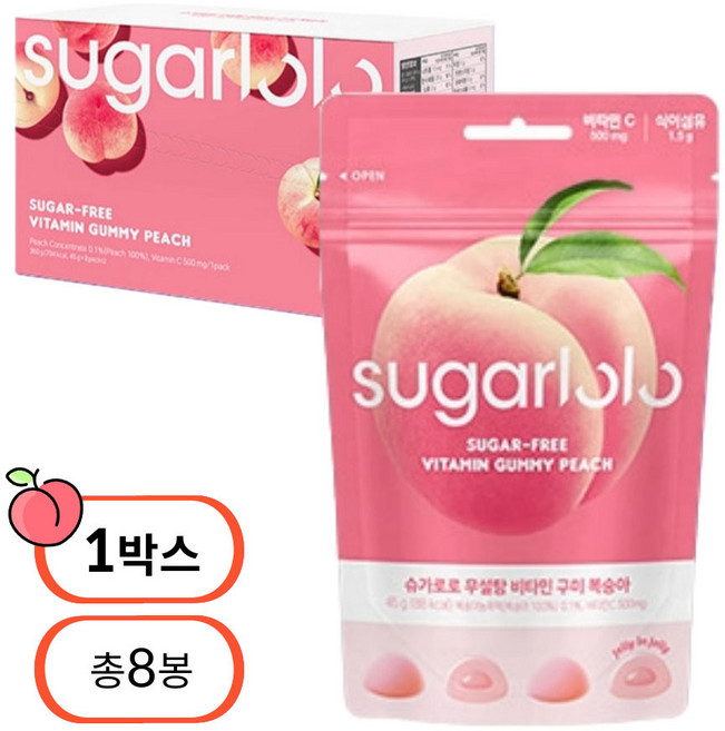 슈가로로 무설탕 비타민 구미 젤리 복숭아 8개입, 360g, 1개