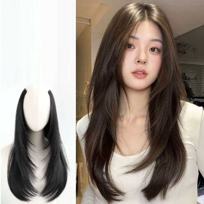 라메디 레이어드컷 C컬 헤어피스 똑딱이 붙임머리 50cm, 1개, 네추럴블랙