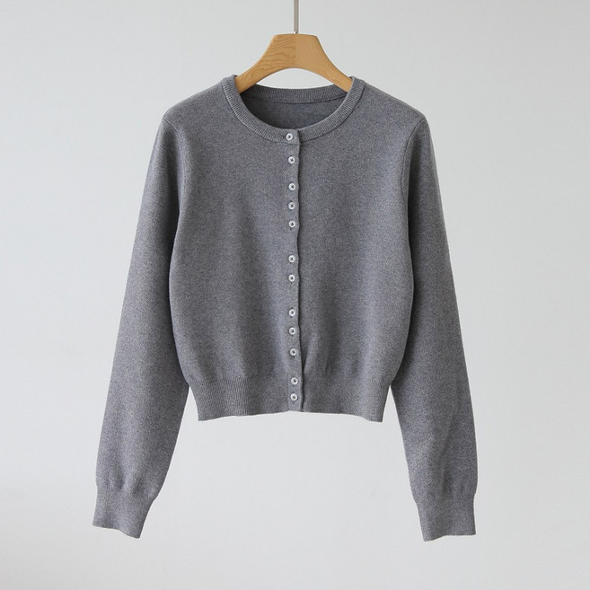 제니트 여성 심플 데일리 라운드넥 긴팔 니트 가디건 예쁜핏