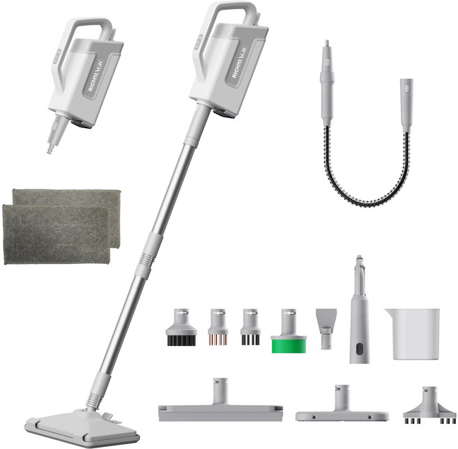 [국내발송] RichMagic 15in1 멀티 살균 스팀청소기 25초 즉열식 스팀 클리너 다용도 고온 스팀 청소기 주방 기름때 세척기, 흰색, HEB-805D