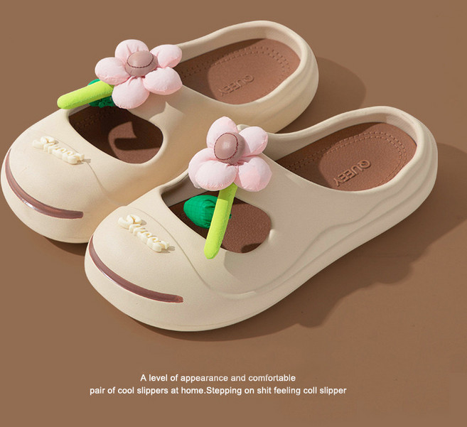 DODLXL 메리제인 슬리퍼 여성 귀여운 플라워 PVC 슬리퍼 신발 실내 실외 샌들 4컬러