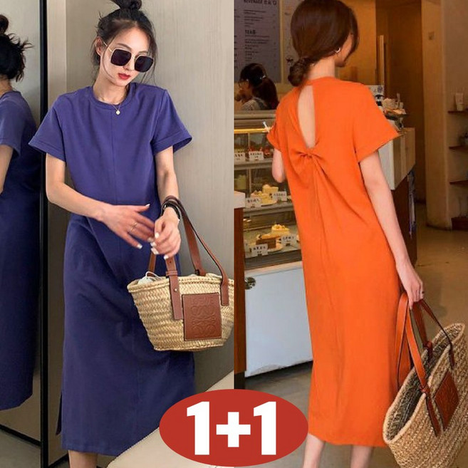 (신상 추천) 150kg까지 빅사이즈 1+1 여성 등이드러난 펀칭 언밸 옆트임 롱 원피스 여름 편한 우아한 핏 예쁜 매력 디자인 로맨틱 심플 날씬해보이는 데이트룩 모임룩 원피스