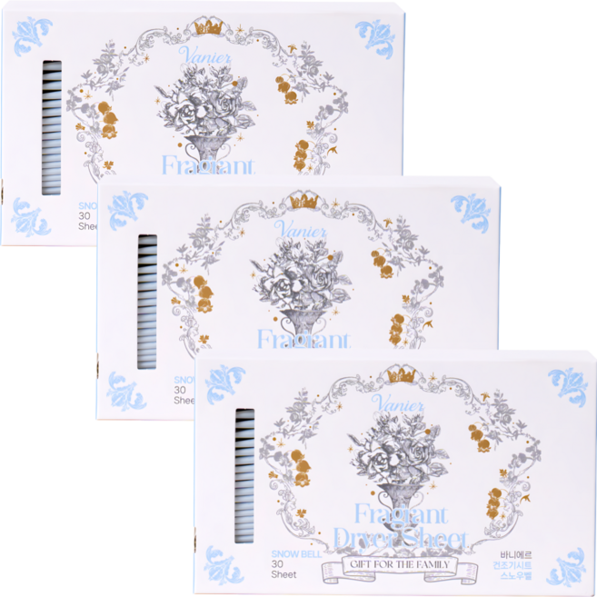 바니에르 고농축 더마 건조기시트 섬유유연제 드라이시트 스노우벨, 3개, 30개입