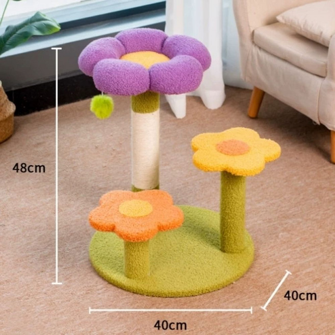 고양이 선인장 스크래쳐 연분홍색 캣트럴파크 25x25x40cm 기둥 꽃 캣타워 장난감 호텔, 1개