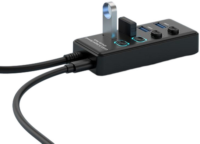 HANQI USB3 0四合一分線器 獨立開關擴充埠, USB轉4口USB3.0 資料線長1米, 1個