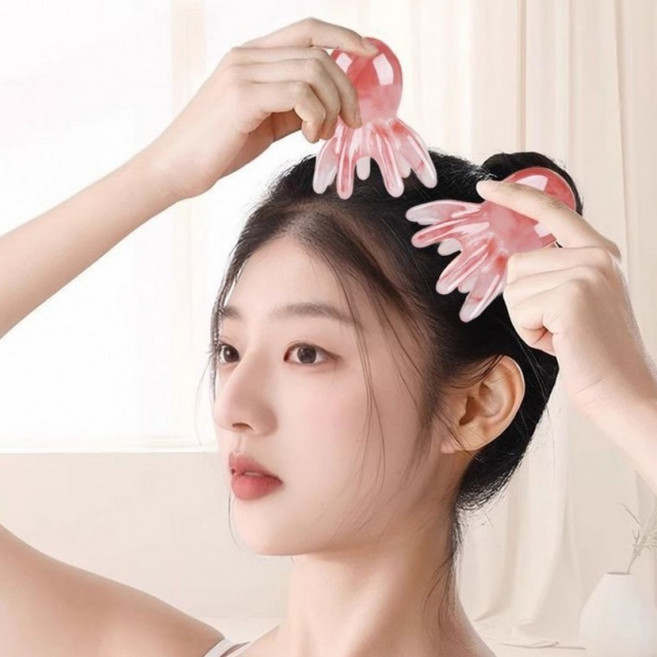 세 가지색 문어소형 두피마사지기 괄사 브러시 타입, 맘 그레이