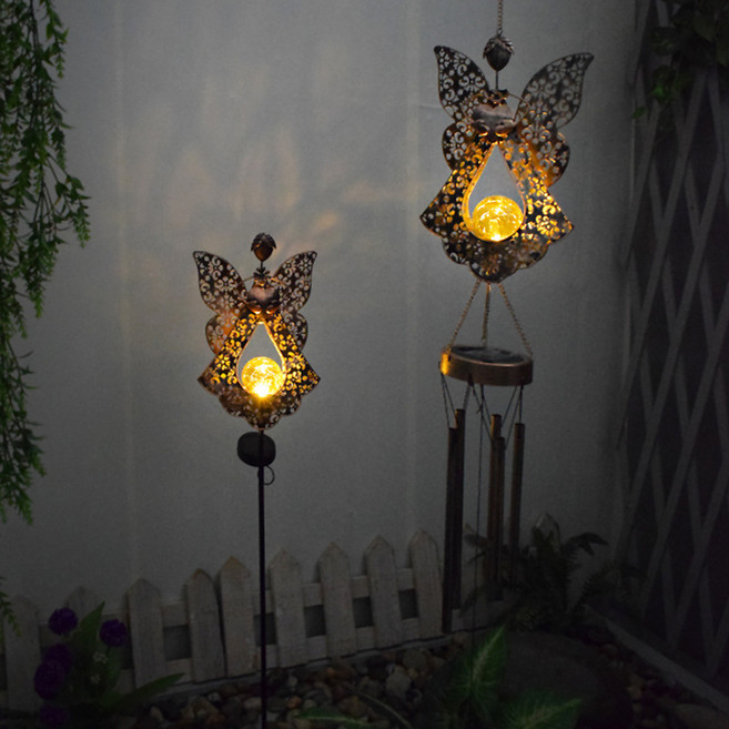 태양광 야외 철제 잔디등 천사 모양, 철제 천사 바닥 플러그