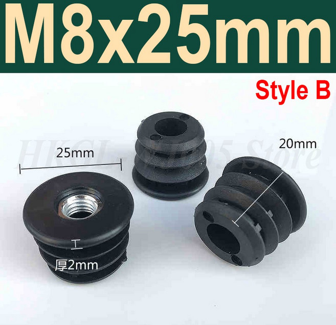 너트 구멍이 있는 검정색 플라스틱 원형 파이프 플러그 블랭킹 엔드 캡 커버 가구 다리 발 튜브 플러그 구멍 M6 M8 M10, 4pcs, M8x25mm-B