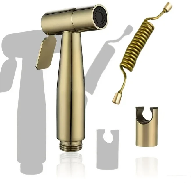 골드 스테인리스 스틸 화장실 스프레이 건 가압식 플러싱 수도꼭지 노즐 브러쉬드 고압 액세서리, 02 jinse3jiantao-T