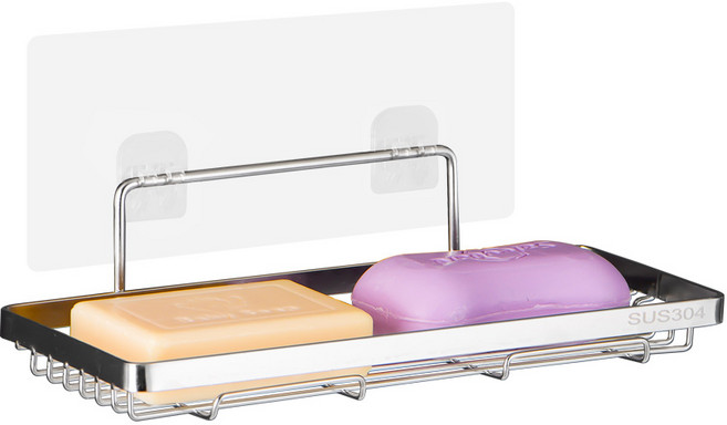 원기화 304 스테인리스 스틸 무타공 비누받침대 물빠짐 비누거치대, 1개, 실버