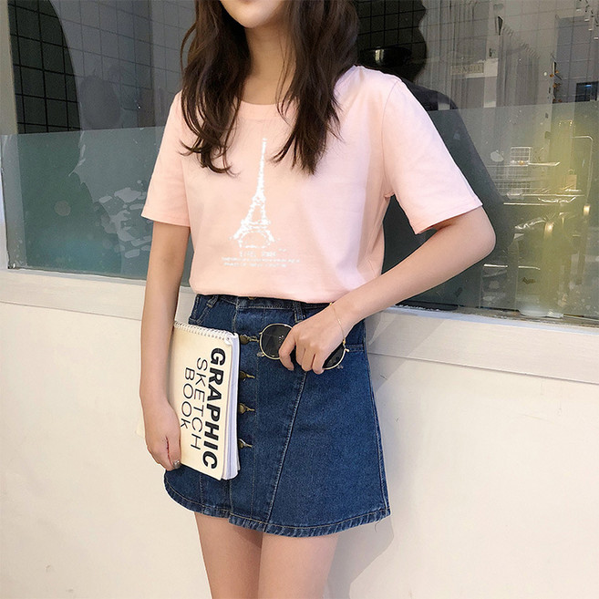 베씨 여성 에펠탑 라운드넥 반팔티셔츠 여자