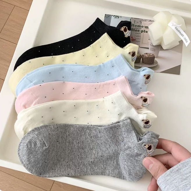 Ouua 여성 데일리 퍼피 자수 발목양말 6켤레 1세트