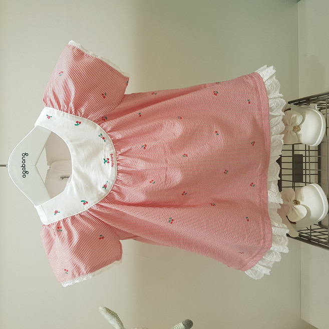 아가방 여름 베이비페어 앙증핏 여아 유아 원피스 시어서커 레드 스트라이프 반팔 레이스 아기 원피스 시원한 외출복 백일복 돌 특별한 아기옷 / 드레스만큼 이쁜 반소매 원피스