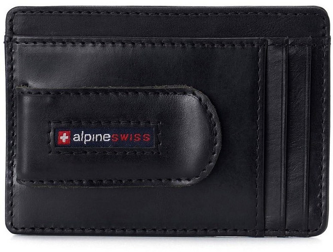 Alpine Swiss RFID Dermot 머니 클립 프론트 포켓 지갑 남성용 가죽 선물 상자에 담겨 제공 블랙. 단일 사이즈 머니 클립