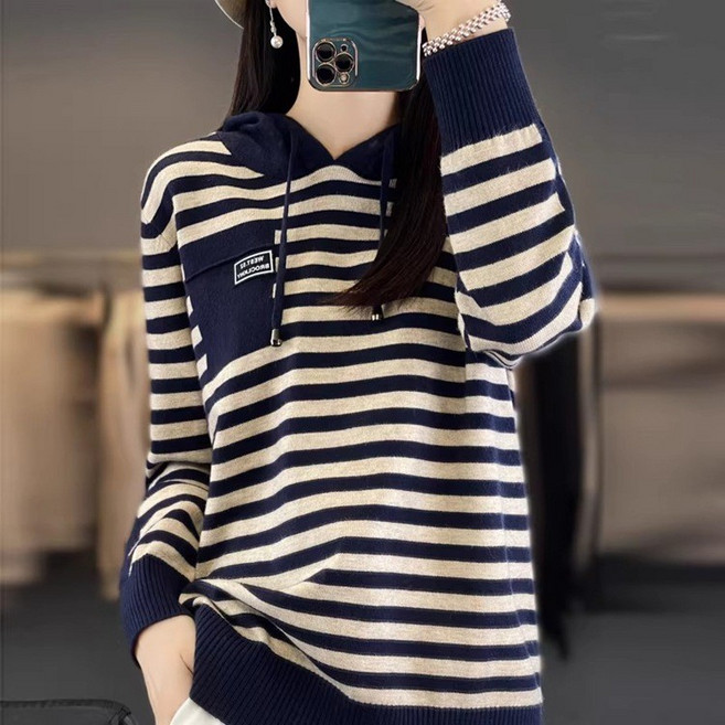 條紋連帽針織衫