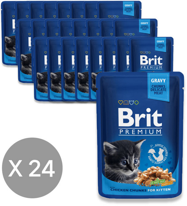브릿 키튼 고양이 프리미엄 파우치, 닭, 100g, 24개