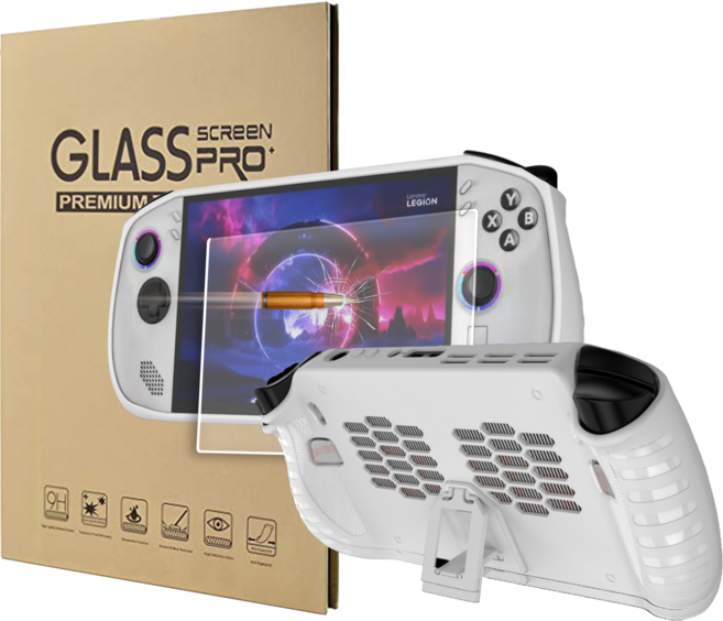 레노버 리전고 S 거치대 풀커버 케이스 + 액정 강화유리 필름, 1세트, 화이트, 풀커버 거치대 케이스 + 액정 강화유리 필름