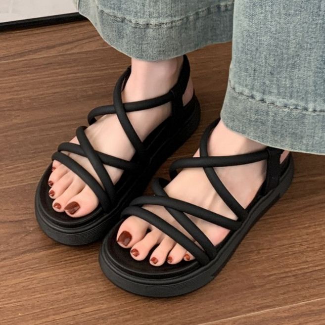 [오늘출발] 메르나뛰 말랑 쿠션 데일리 스트랩 밴딩 여름 샌들 키높이 여성 통굽샌들 ME100