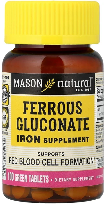 Mason Natural 글루콘산염 녹색채소 100정(1정당 27mg) MAV-13751, 1, 100정 - 쿠팡