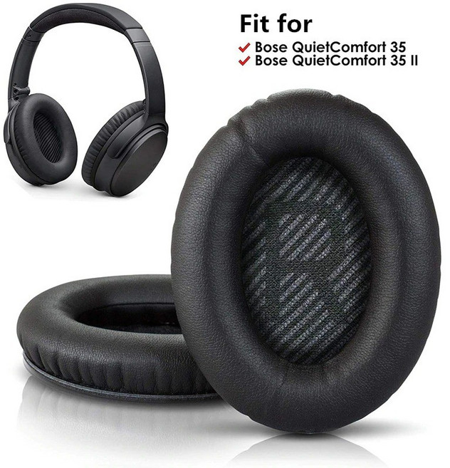 QC35 QC25 AE2 이어 패드 호환 쿠션 커버 헤드폰 헤드셋 교체 스펀지 캡 귀 마개 수리 솜, [블랙]이어솜(1쌍) + 이어패드(1쌍), 1개
