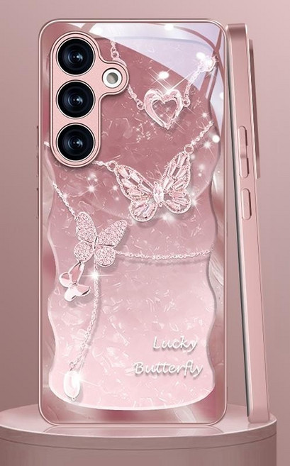 갤럭시 s24 플러스 울트라 케이스 s23 로즈 핑크 체인 나비 메탈 에나멜 렌즈 패키지