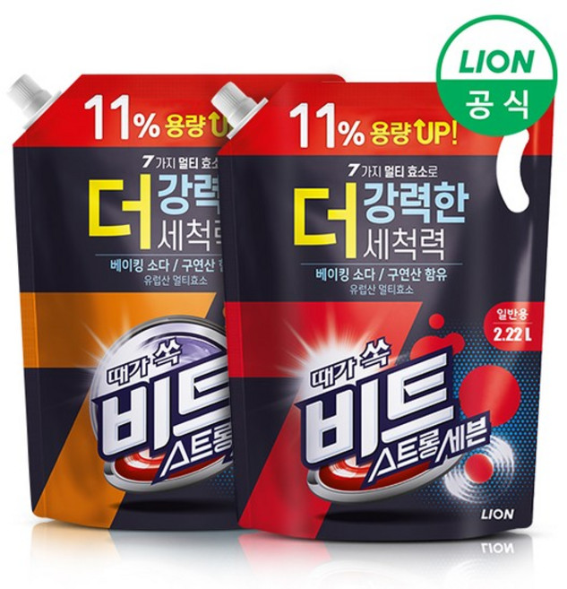 비트 스트롱 세븐 액체세제 2.22L 리필 x 2개, 2.비트 스트롱 2.22L 드럼 2개