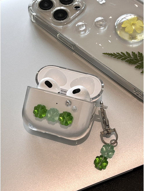 [키링 포함] 럭키 클로버 에어팟 버즈 프로 케이스, 버즈3 & 버즈3 프로, 1개