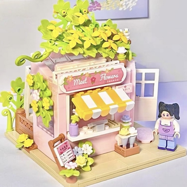 봄 벚꽃 오르골 DIY 인테리어 소품 미니 블럭 미니어처 홈테리어 블록, 플라워샵, 1개