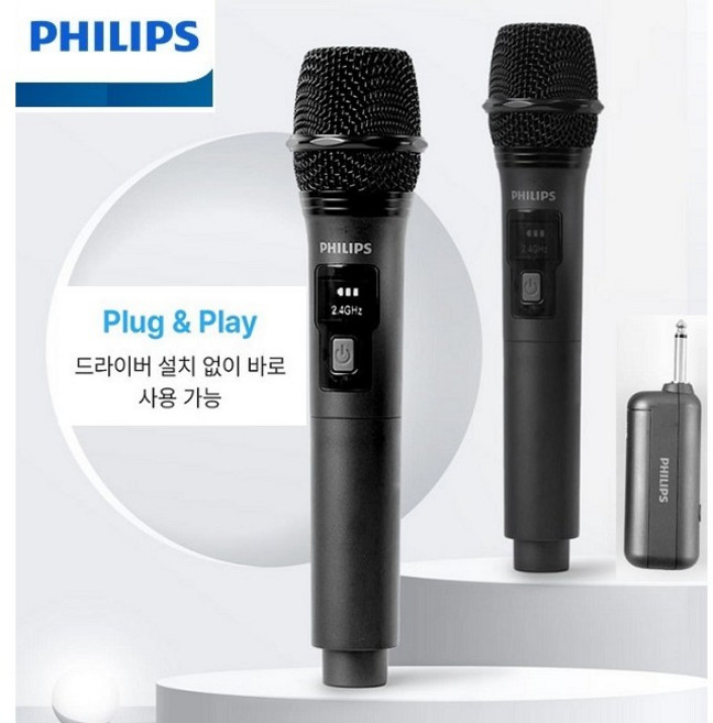 필립스 듀얼 무선 블루투스 마이크 DLM3401TP 마이크+수신기 세트, 메탈블랙 Metal mash