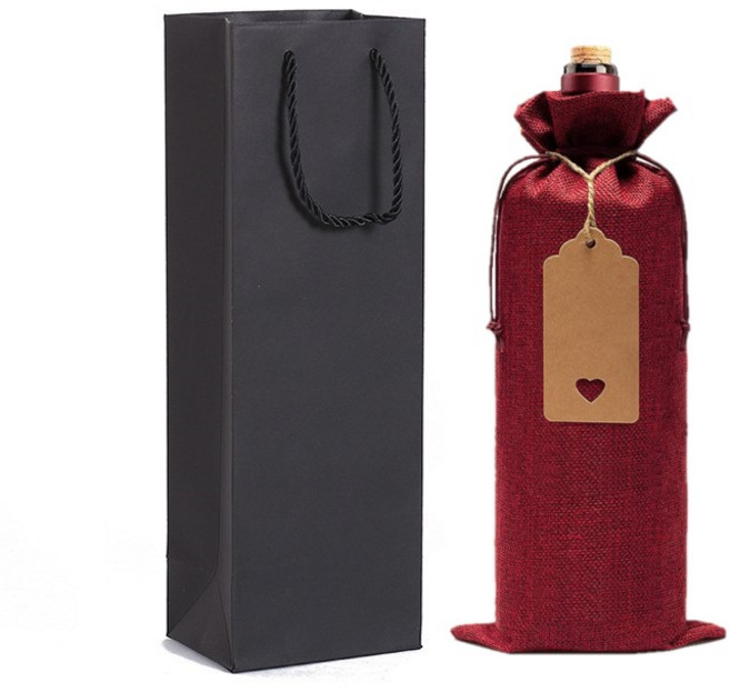 와인 유리병 선물포장 파우치 5p + 쇼핑백 5p, 레드, 1세트