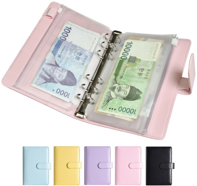 젠나나 현금바인더 속지세트 생활비줄이기 a6 6공 마카롱다이어리 현생챌린지 예산관리 지퍼백 육공, 핑크