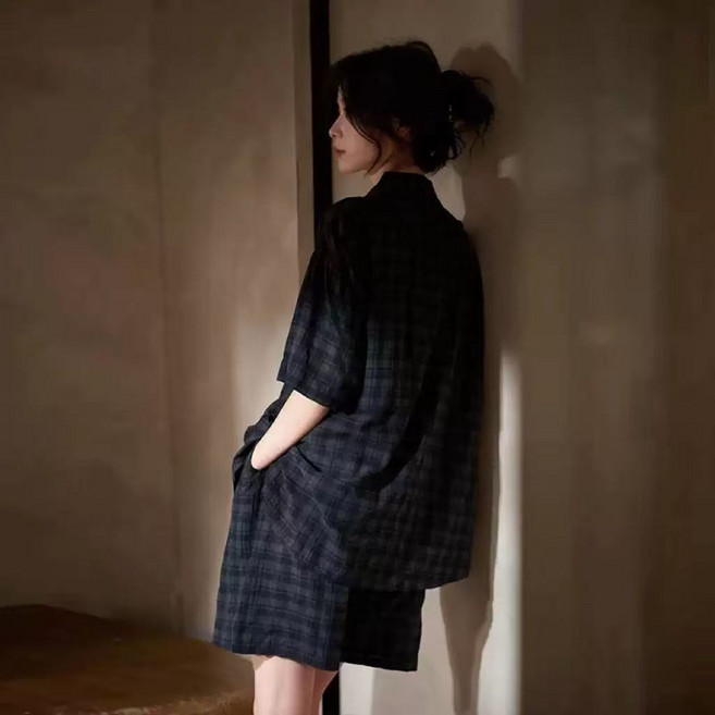 바디랜드 딥체크 커플 잠옷 반팔 라운지웨어