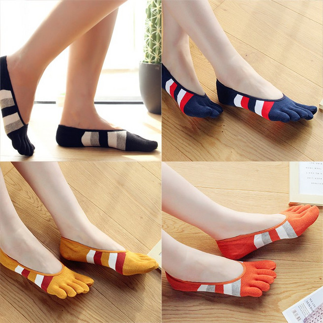 Makone 여성용발가락양말 슬림핏 얕은 트 다섯발가락양말 여름 여성 귀여운 발목양말 미끄럼방지 순면 발가락, 02