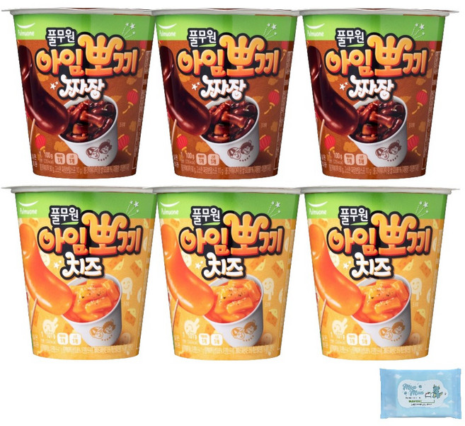 아임뽀끼 떡볶이 6개 골라담기 (오리지널 치즈 짜장) (+물티슈10매증정), 짜장 3개+치즈 3개, 1세트, 603g