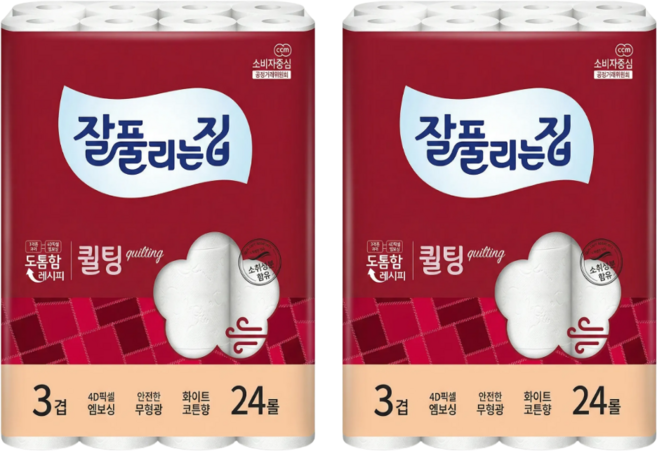 잘풀리는집 퀄팅 3겹 화장지, 30m, 24개입, 2개