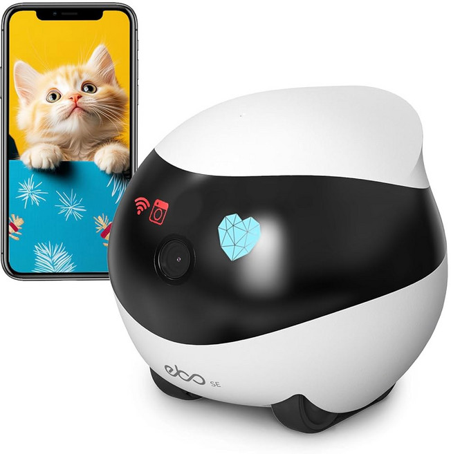 Enabot EBO SE 패밀리봇 홈 카메라 로봇: 1080P 이동식 애완동물 실내 배터리 작동 자동 충전 야간 시야 양방향 대화 로컬 스토리지 앱 제어