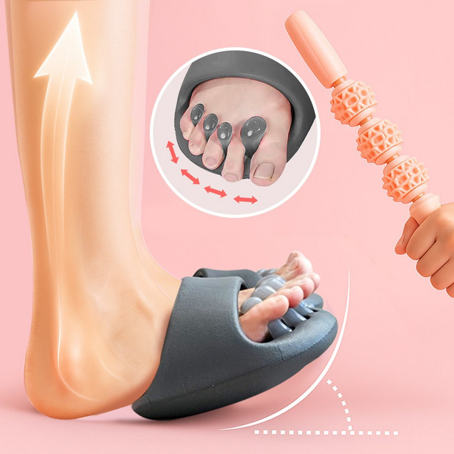 메리달 하루10분 바른자세 습관 종아리 발가락 스트레칭 슬리퍼 + 릴렉싱롤러 세트