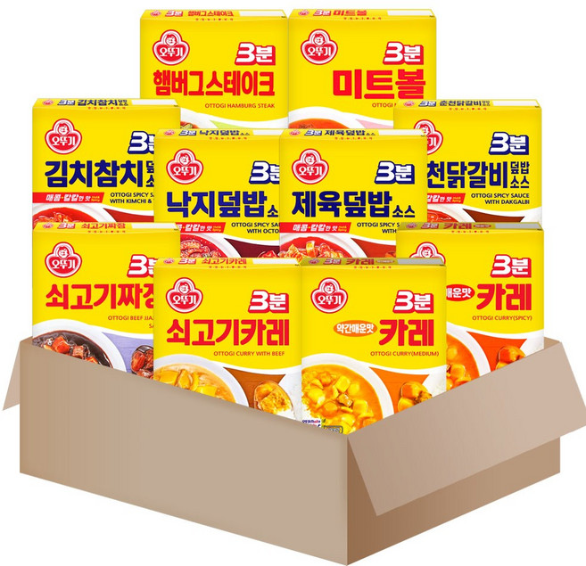 오뚜기 3분요리 10종세트 카레3종+짜장+햄버그스테이크+미트볼+김치참치+춘천닭갈비+제육+낙지덮밥, 1세트, 200g