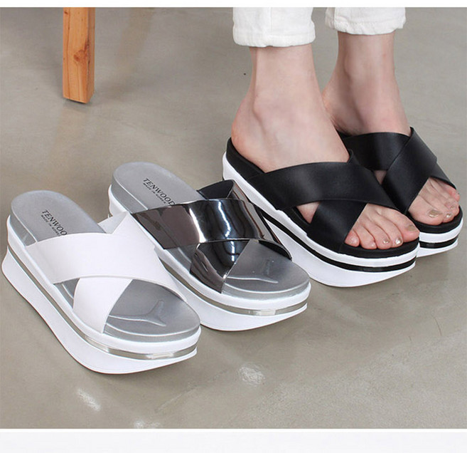 엑스 스트랩 여성 키높이 통굽 슬리퍼 7cm/ 여자 사무실 미용실 여름 신발