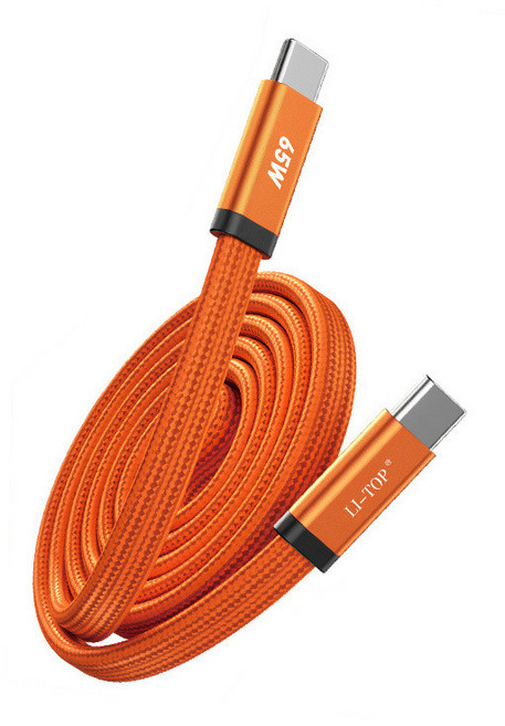 LI-TOP PD65W Type-C to Type-C 快充扁線, 橘色-編織扁線65W-Type-C to Type-C, 1個, 1m