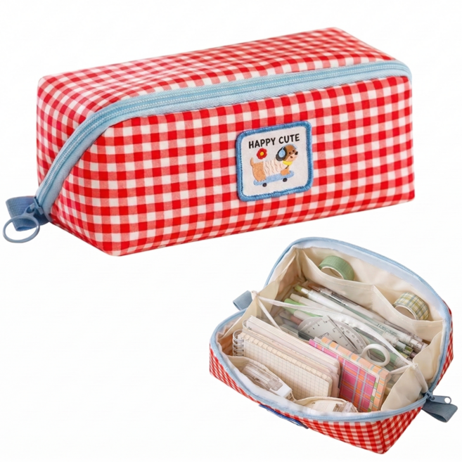 모에파 오픈형 대용량 필통 올인원 수납 패브릭 펜파우치, 1개, 레드