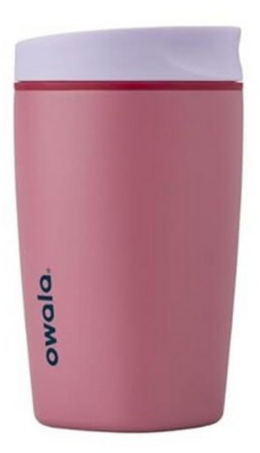 Owala SmoothSip 슬라이더 단열 스테인리스 스틸 커피 텀블러 재사용 가능한 아이스 컵 핫 여행용 머그 BPA 프리 355ml(12온스) 핑크/탠(데이브레이크), 손잡이 없음, 크로셰 퀸_154984