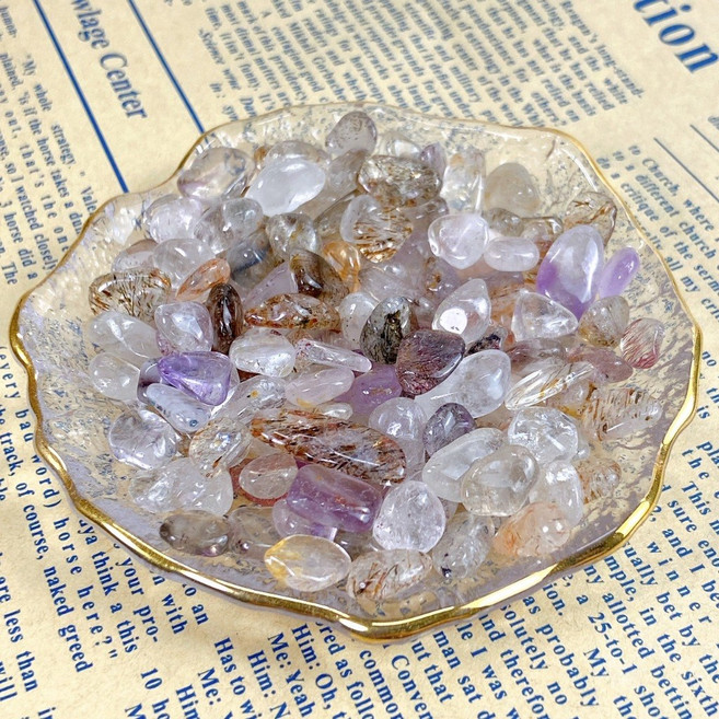 念念不忘水晶 鑑定證書水晶碎石 消磁淨化五行碎石 魚缸花盆造景 超七碎石, 超七碎石/包