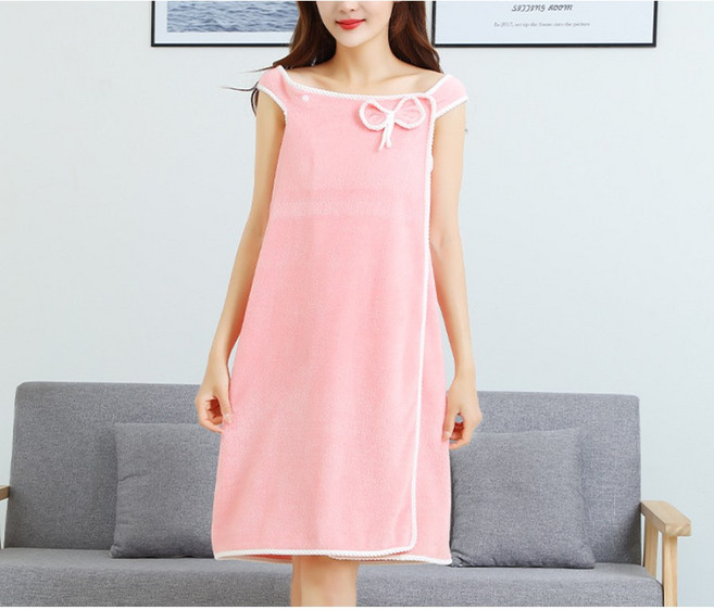 리카 여성 리본 샤워가운 골프가운, 핑크, 1개