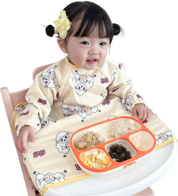 벨베이비 유아용 식탁일체형 턱받이 긴팔 부분커버, (리뉴얼)노랑양, 1개, 1개입