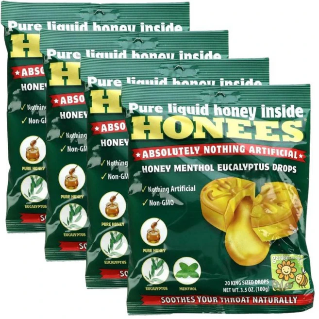 Honees 허니스 사탕 허니 멘솔 유칼립투스 코프 드롭 목캔디 20개입 4팩, 100g, 4개 - 쿠팡