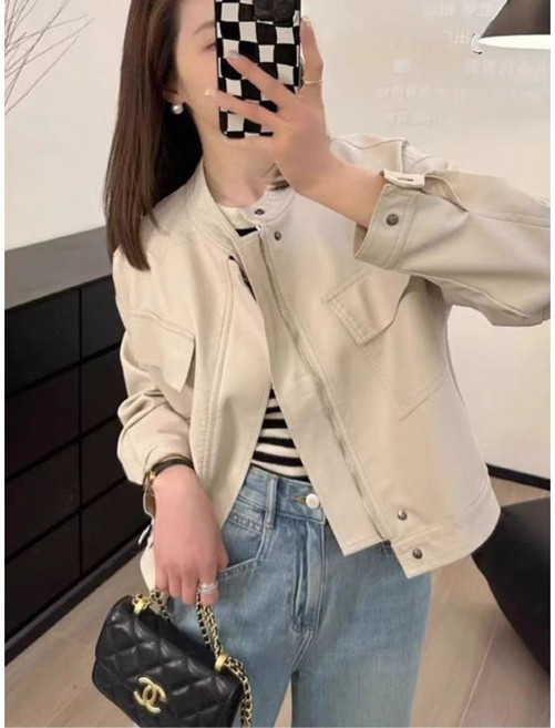 PU皮休閒短款機車夾克外套 女 韓版寬鬆顯瘦