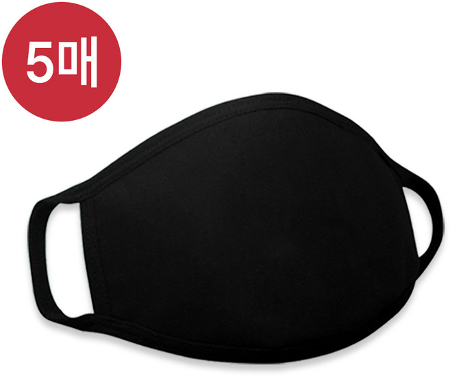 빨아쓰는 면 마스크 순면베이직마스크A, 순면A마스크 블랙, 5개, 1개입, 블랙