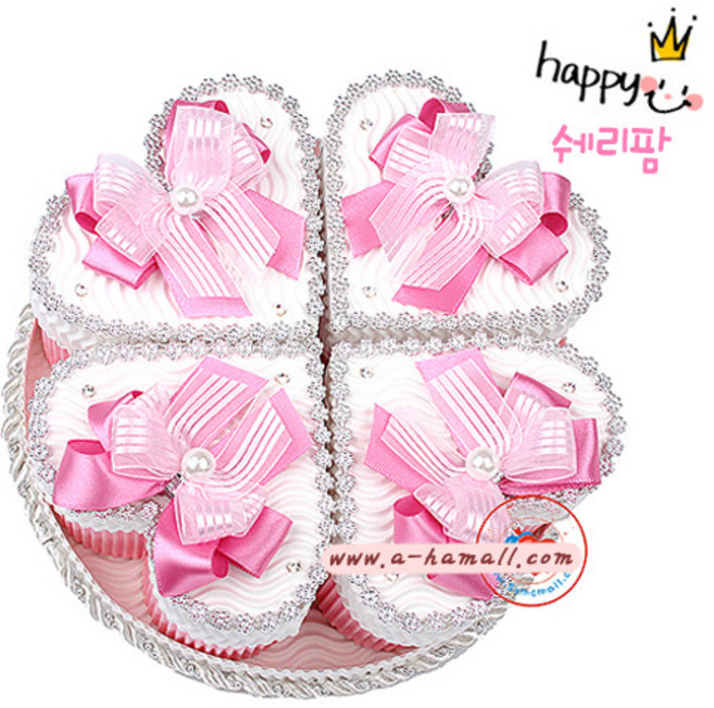 쉐리팜 하트 4조각 골판지 케이크모양 선물상자(골판지케잌 모형케이크 발랜타인데이 선물상자), 1개, D.I.Y(재료패키지)