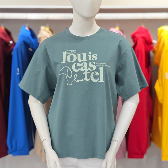 SS 루이까스텔 여성 오버핏 강아지 로고 그래픽 데일리 라운드 반팔 티셔츠 7LOTS404J